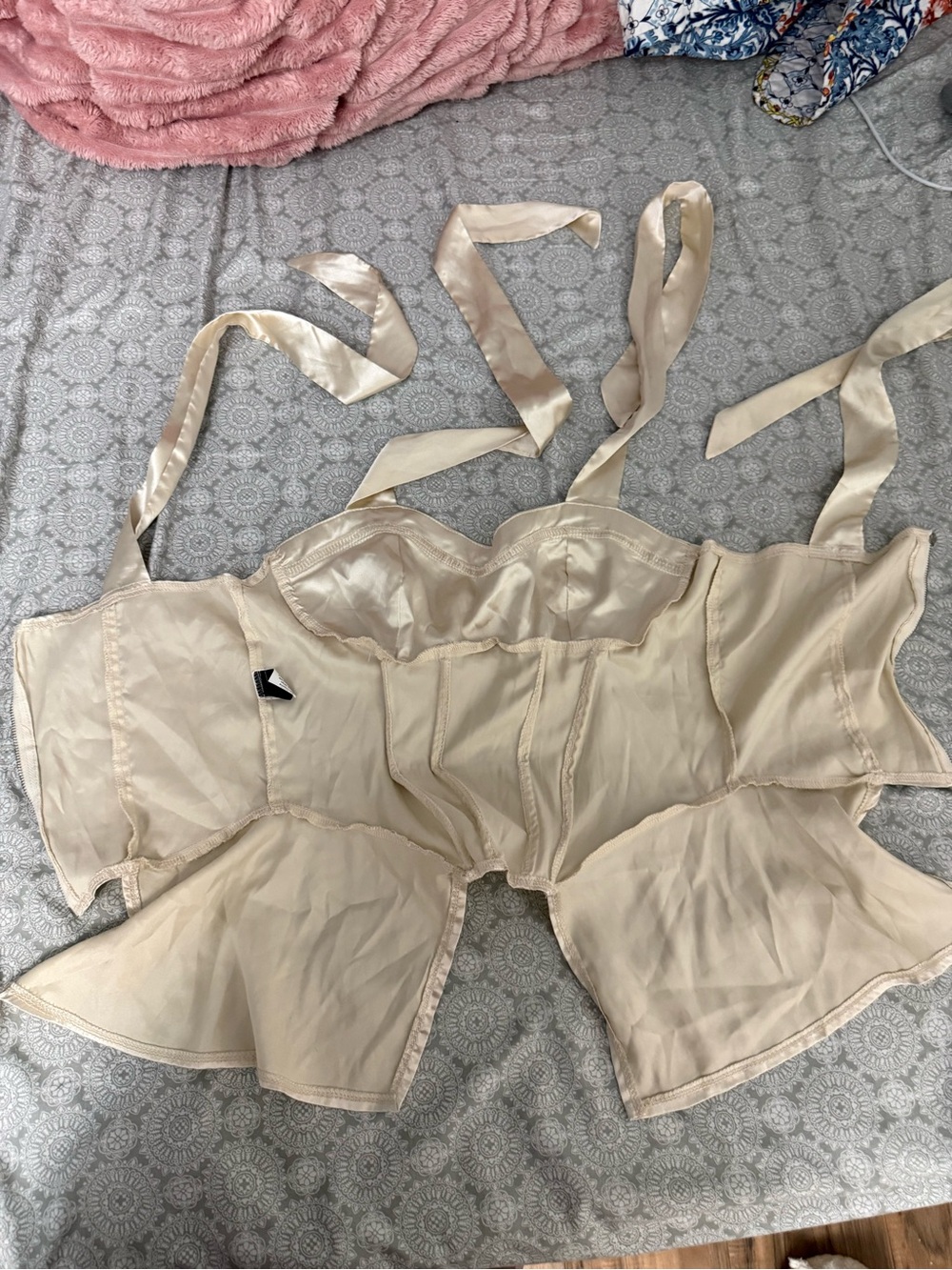 SHEIN Cream Satin Lace-Up Bustier Corset Top